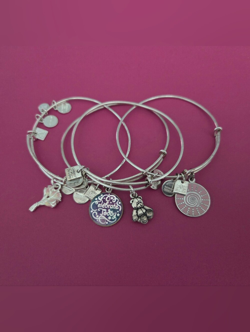 ALEX AND ANI Flowers, Teddy Bear & Sunshine Charm Bracelets / Bangles